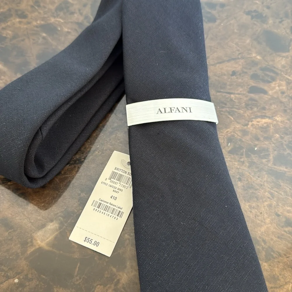 New!! Alfani Deep Navy Blue Men's Tie